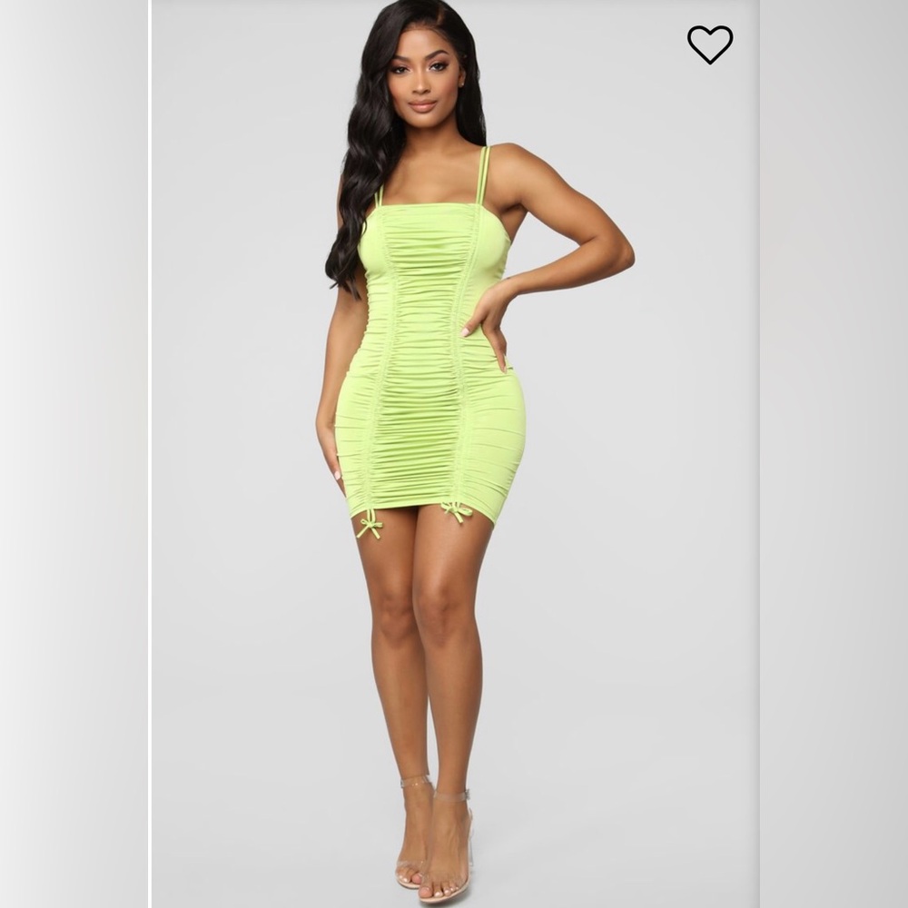 Lime green ruched mini dress